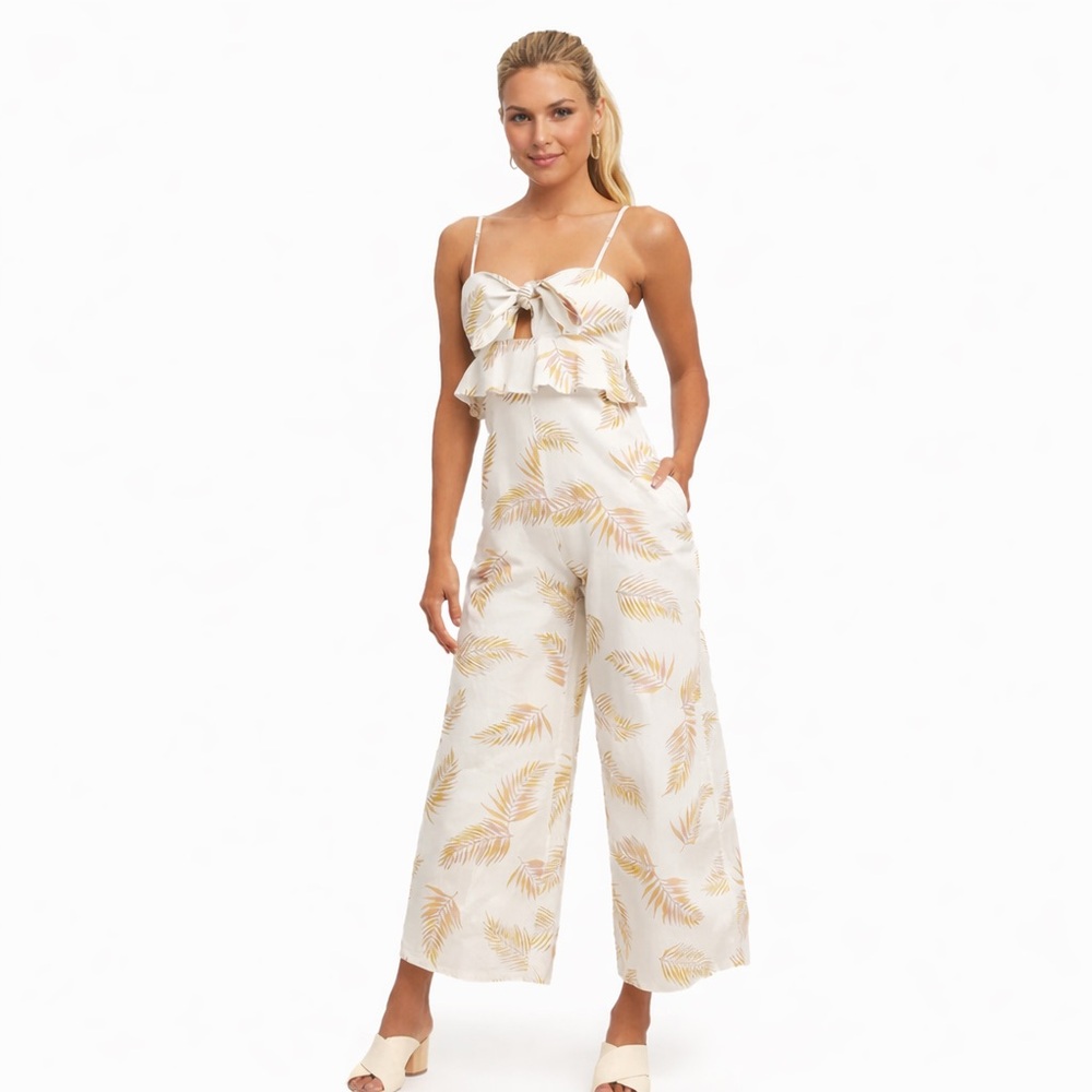 Billabong x Sincerely Jules Twist Flirt Palm Print Jumpsuit Size Small Tie Front